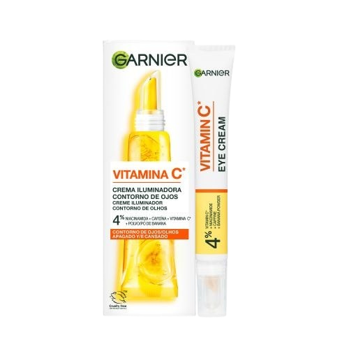 Garnier Crema Iluminadora Contorno de Ojos con Vitamina C + Niacinamida + Cafeína + Polvo de Banana