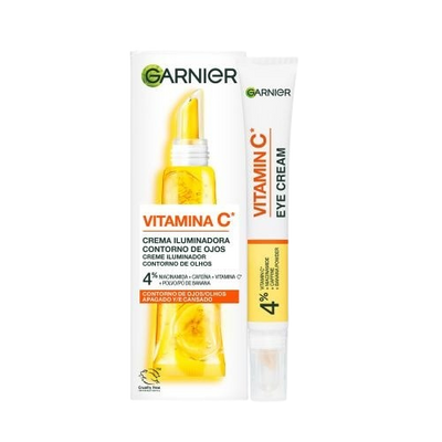 Garnier Crema Iluminadora Contorno de Ojos con Vitamina C + Niacinamida + Cafeína + Polvo de Banana