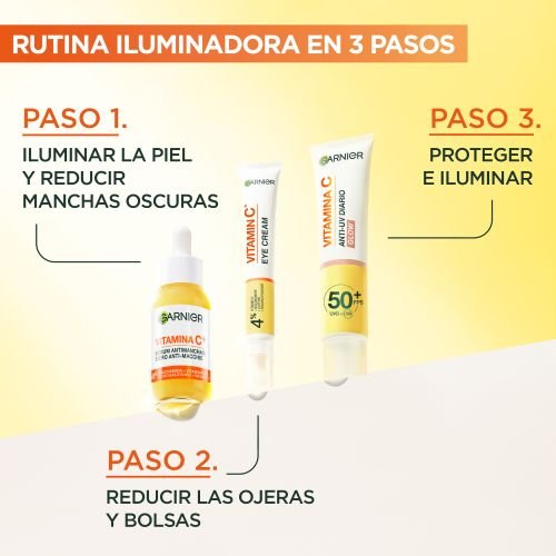 Garnier Crema Iluminadora Contorno de Ojos con Vitamina C + Niacinamida + Cafeína + Polvo de Banana