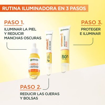 Garnier Crema Iluminadora Contorno de Ojos con Vitamina C + Niacinamida + Cafeína + Polvo de Banana