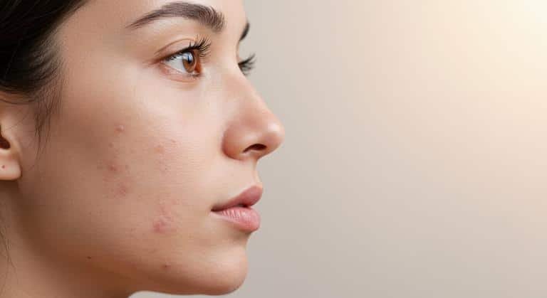 Mujer tocándose la barbilla