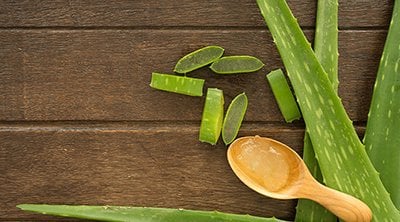 cuchara de madera con trozos de aloe