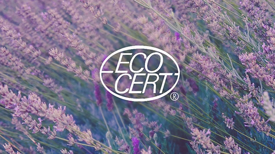 Logotipo Ecocert sobre fondo de lavanda