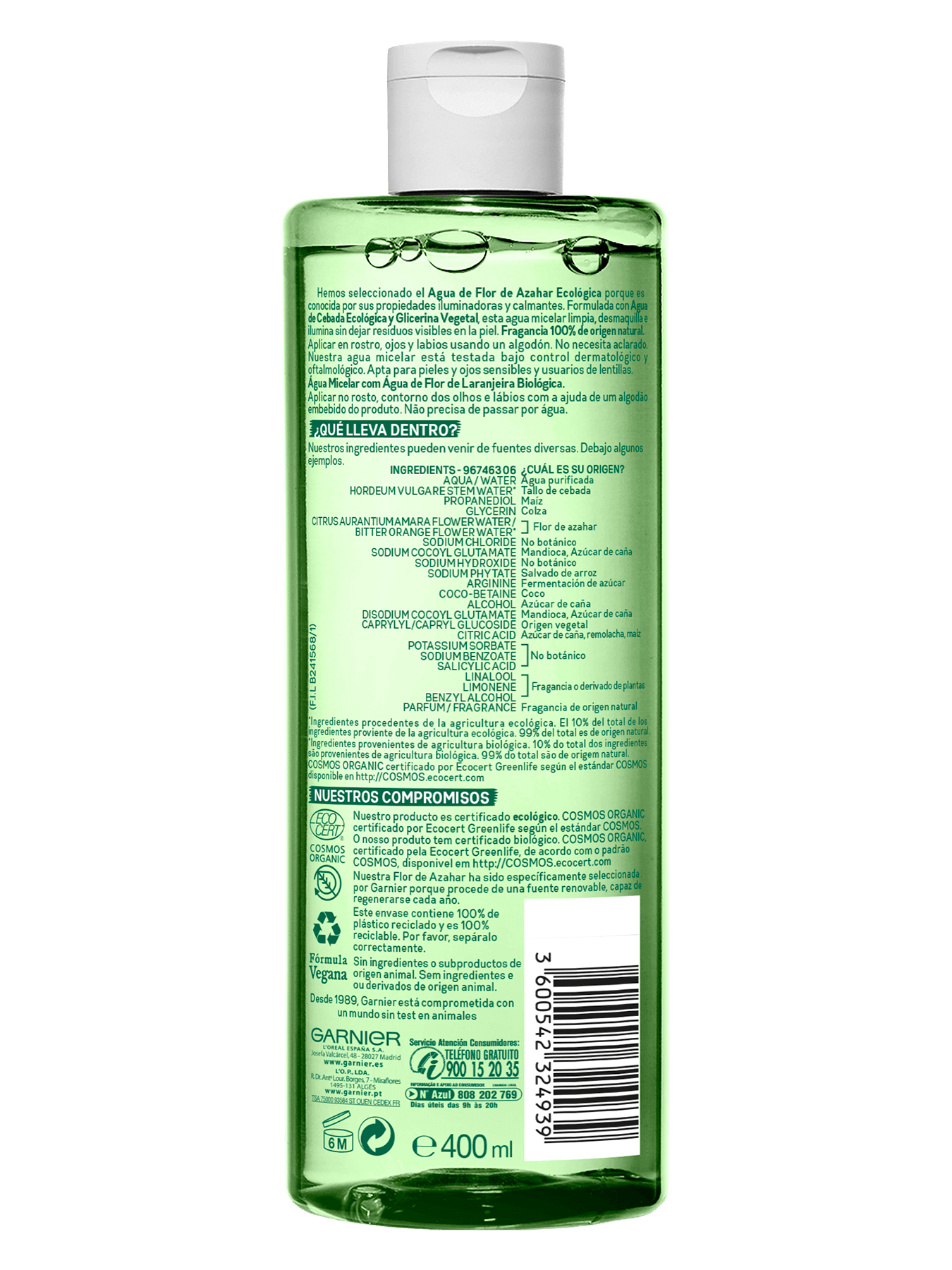 Agua Micelar Agua flor de Azahar Ecológico Garnier Bio