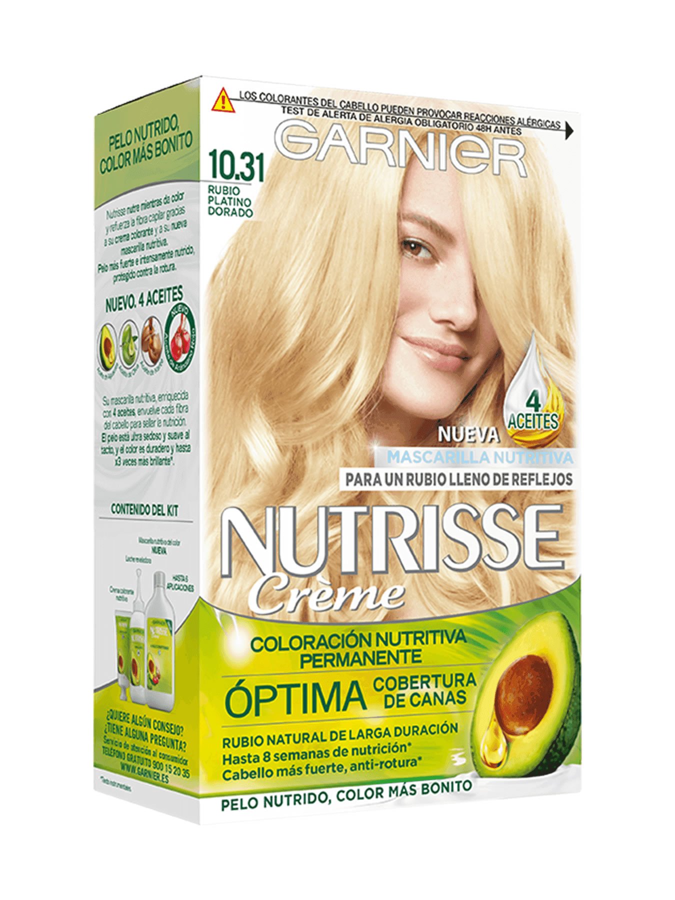 Coloración permanente rubio platino dorado 10.31 Nutrisse