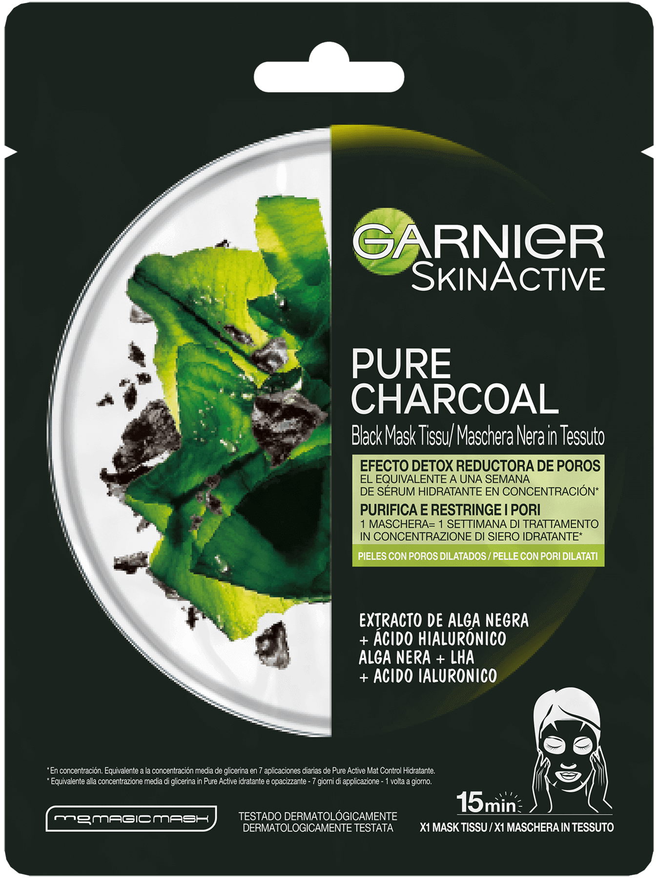 chisme soldadura Llamarada Mascarilla Facial Negra: Black Mask Tissu Pure Charcoal | Garnier